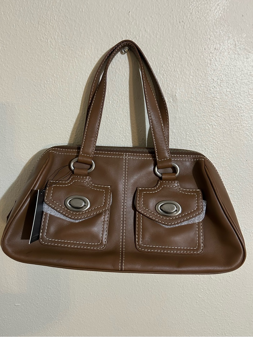 Y2K Via Spiga Brown Leather Double-Pocket Shoulder Bag